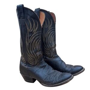 Vintage Nocona Black Leather Cowboy Boots, Preowned, Men's 9.5‎ B, GUC